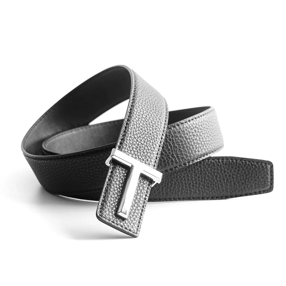 Ceinture à boucle en T en laiton de marque de luxe supérieure pour hommes et femmes, sangle de robe en cuir véritable de haute qualité pour ceinture de jean grise