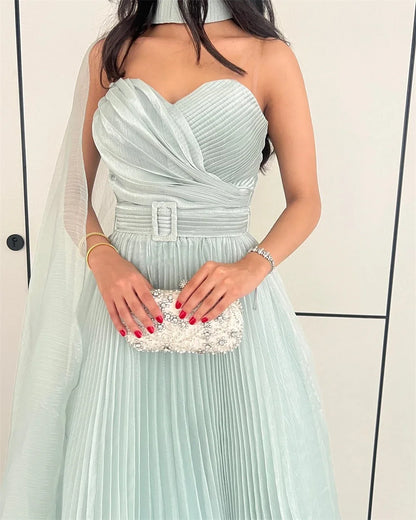 Saudi Arabia Prom Dress Formal Sweetheart A-line Floor Length Skirts Draped Tulle Ruffle Bespoke Occasion Dresses Evening Gown