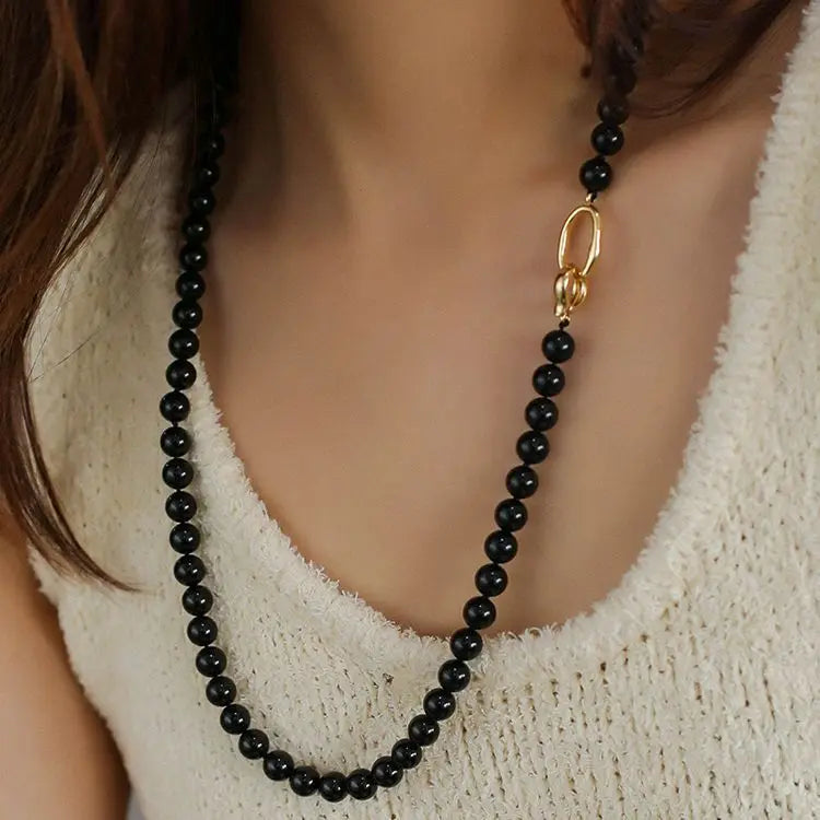 Double circle natural black agate necklace k gold necklaces for women Chain for Women Party Fine Jewelry Gift