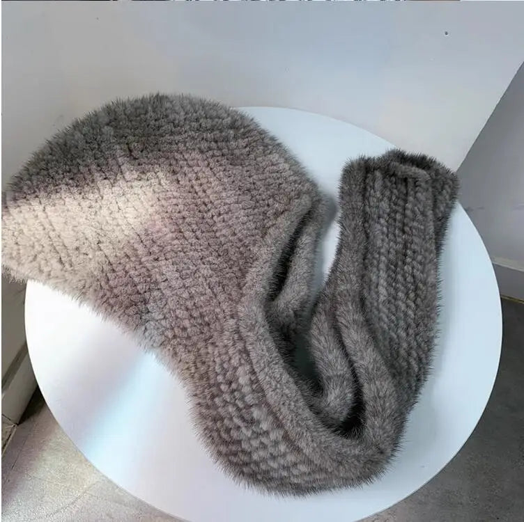 Chapeau d'hiver en vraie fourrure de vison pour femme, épais, tricoté, chaud, écharpe, casquette russe, silencieux, une pièce