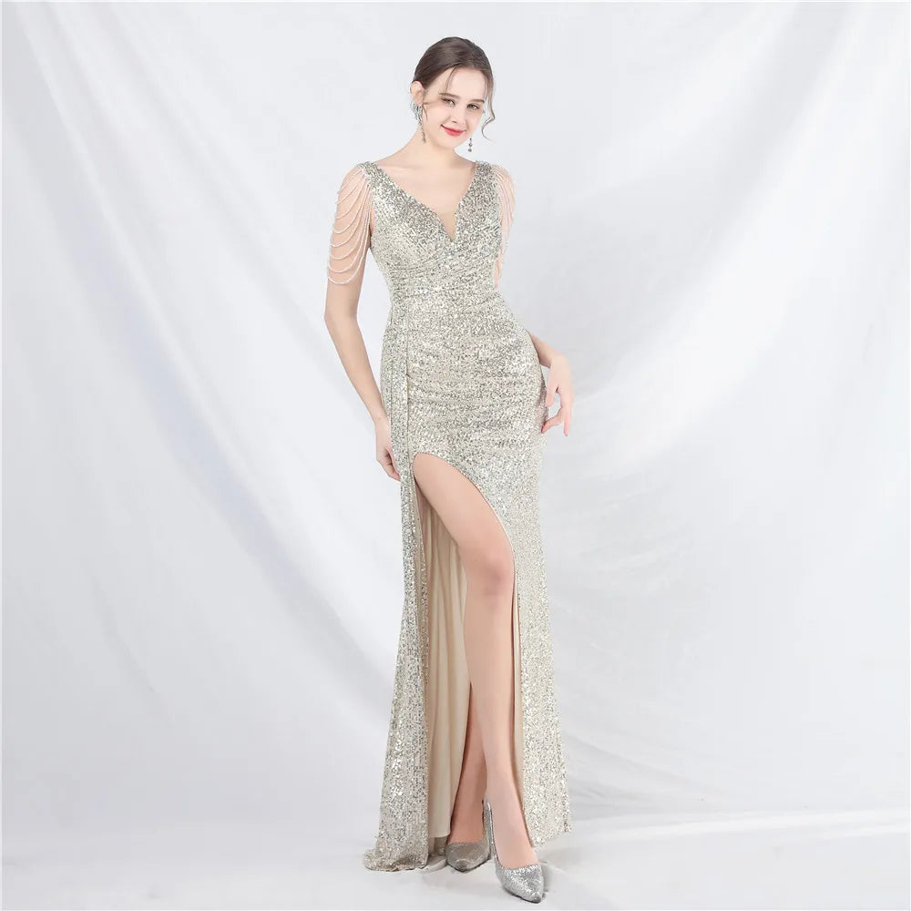 Robes de soirée élégantes pour femmes 2024 Robe à paillettes Longue Soirée de mariage Invité Demoiselle d'honneur Occasion formelle internationale Mariages