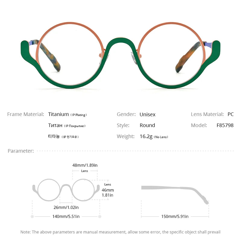 FONEX Pure Titanium Eyeglasses Frame Women 2024 New Men Retro Colorful Round Glasses Eyewear F85798