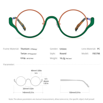 Montura de gafas de titanio puro FONEX para mujer 2024, nuevas gafas redondas coloridas retro para hombre, gafas F85798