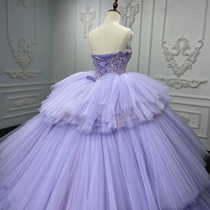 Robe de Quinceanera internationale en cristal, décolleté en cœur, sans bretelles, robe de soirée violette, DY9906, robe de soirée femme chic