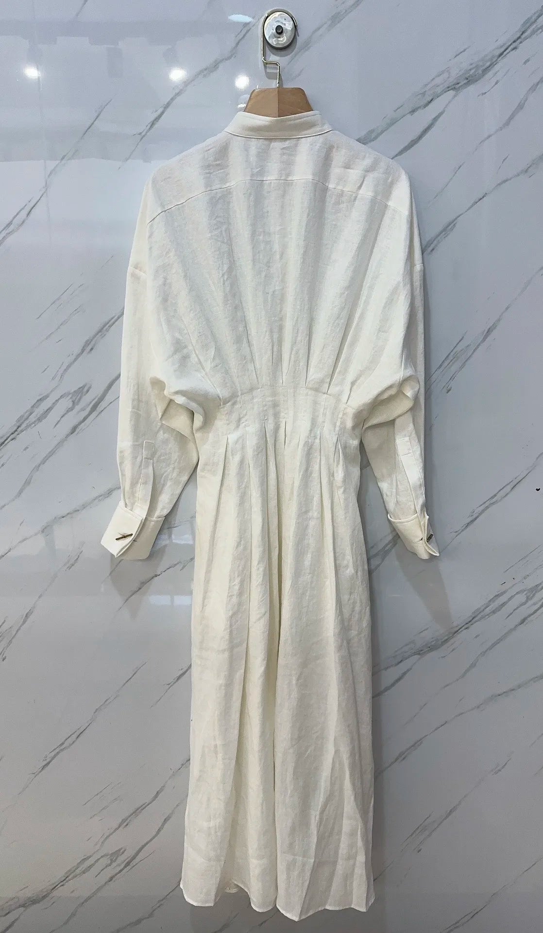 Robe plissée en lin à manches longues et col montant pour femme 2024 0710