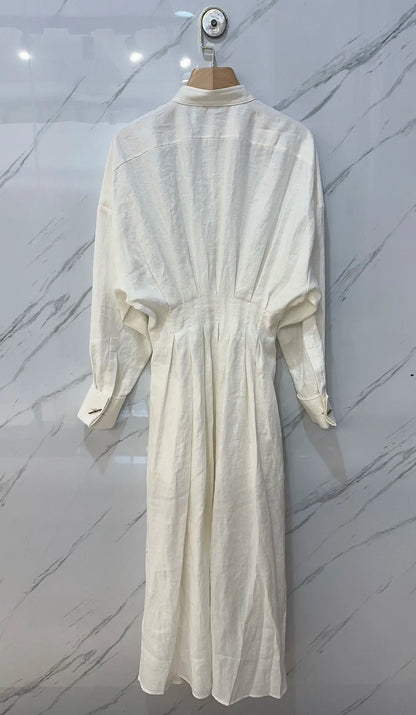 Robe plissée en lin à manches longues et col montant pour femme 2024 0710