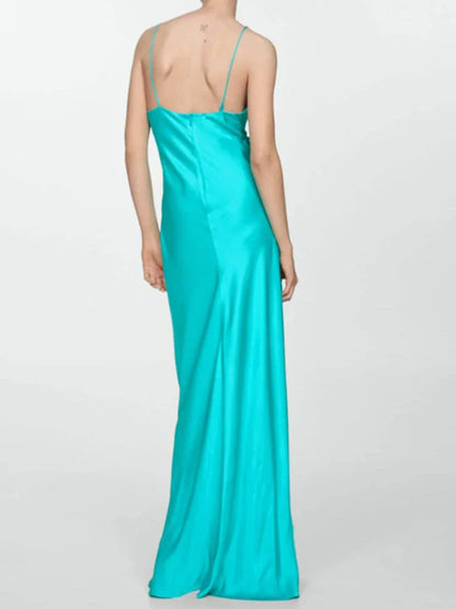 Robe longue à taille haute pour femme, tenue de soirée élégante et formelle, col en V, sans manches, dos nu, slim, 2024lady