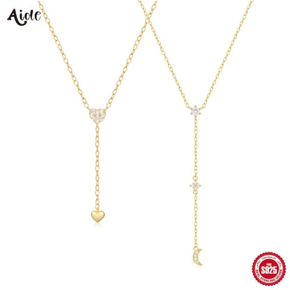 Aide 925 Sterling Silver Dual Heart Y-Shaped Chain Pendant Necklace For Women High Quality K Gold Collar Elegant Jewelry Gift