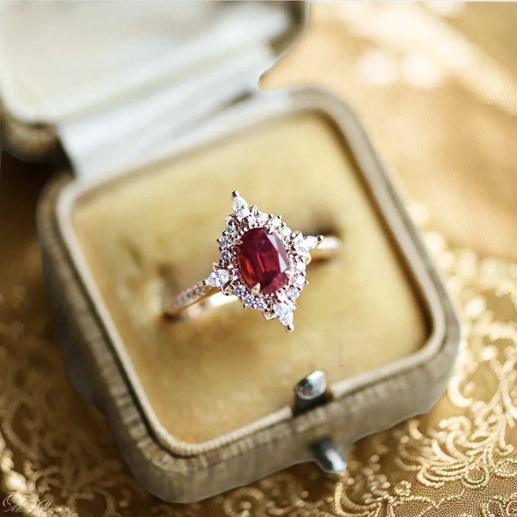 Vintage Gemstone Rings Natural Garnet For Women 925 Sterling Silver K Gold Plated Red Stone Wedding Engagement Jewelry RI182