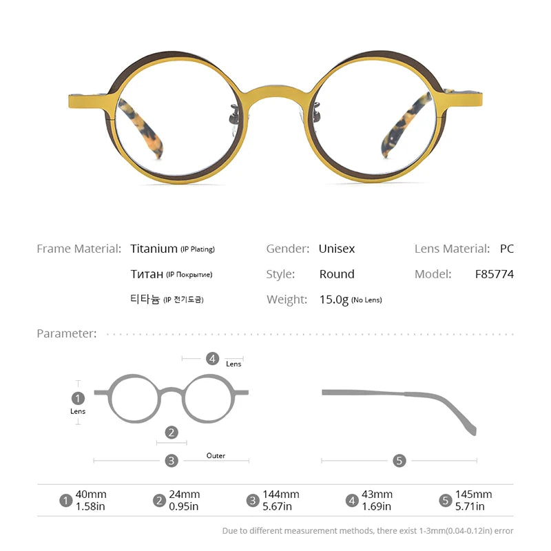 FONEX Monture de lunettes en titane pur pour femmes et hommes, lunettes rondes colorées à la mode, 2023, F85774