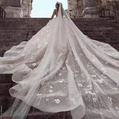 Robe de mariée haut de gamme à paillettes et fleurs faites à la main 2024, manches longues, appliques en dentelle, robes de mariée sur mesure de haute qualité