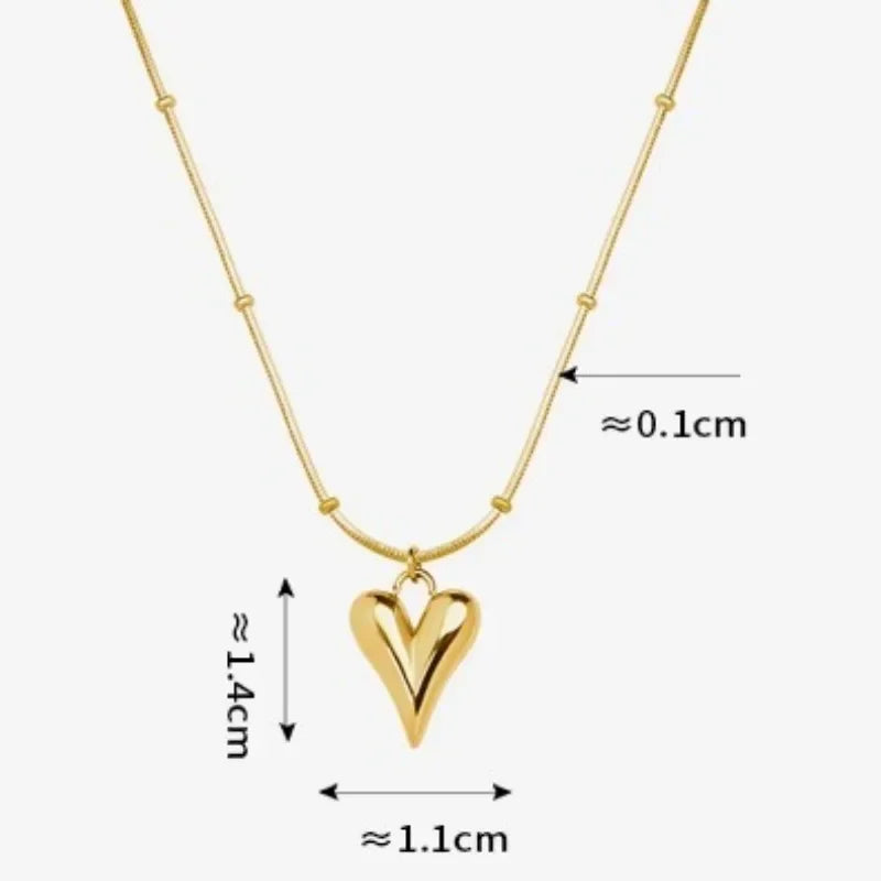 Temperament Heart Pendant Chain Necklace for Women Stainless Steel Stylish Choker 18 K Jewelry Waterproof Party Gift