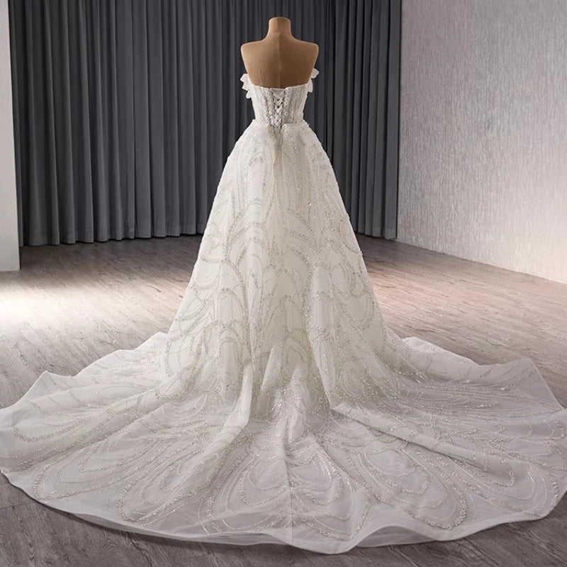 Robe de mariée de luxe mexicaine en forme de sirène avec traîne longue amovible et perles en cristal 2025