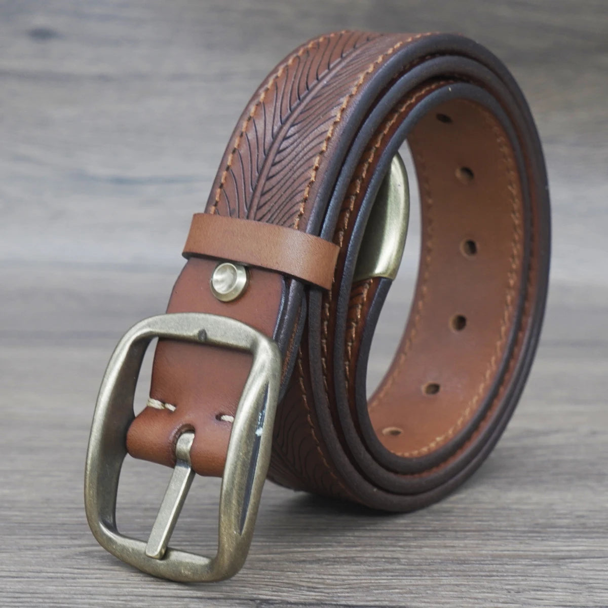 Cinturón de piel de vaca gruesa con hebilla de cobre para hombre, 3,8 cm, estilo informal, de cuero genuino, de diseñador de lujo retro de alta calidad