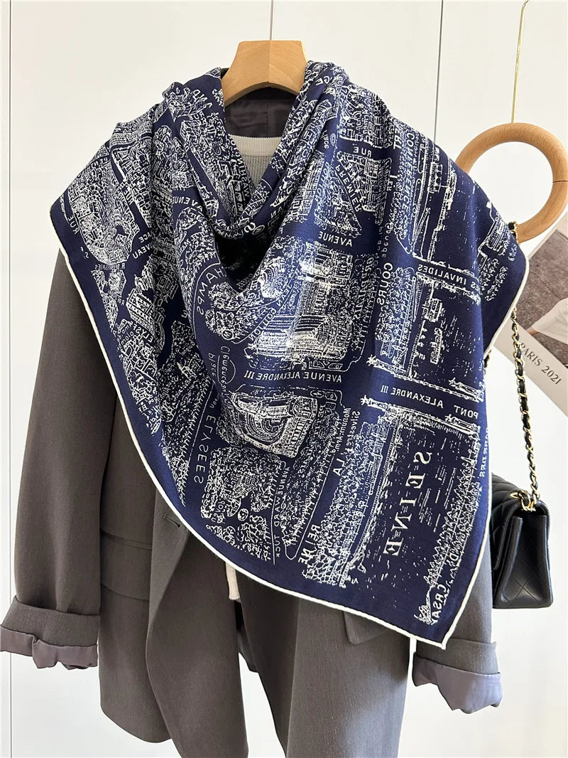 Écharpe double face de marque de luxe en cachemire Pashmina géant roulé à la main, châles à bords bandanas, hijab pour femme, étole de cou de luxe 135 cm