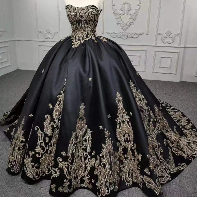 Quinceanera Dresses Ball Gown Flower Vestidos De 15 Años Black Sweetheart Appliques Evening Party Dress 2022 DY9871 Bar Mitzvah