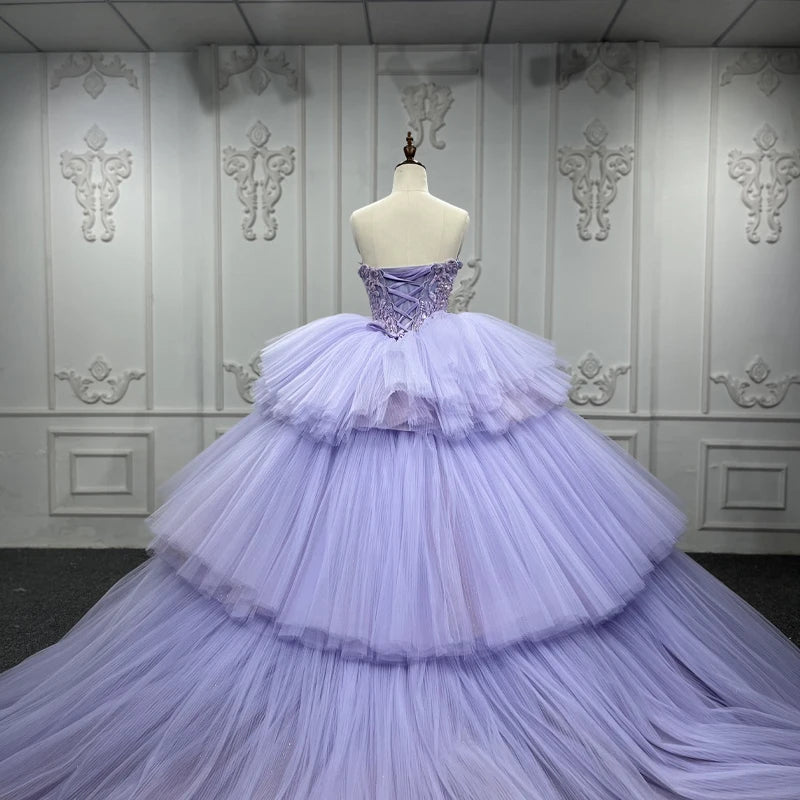 International Quinceanera Dress Crystal Tired Sweetheart Straless Purple Ball Gown Evening Dress DY9906 Robe Soirée Femme Chic