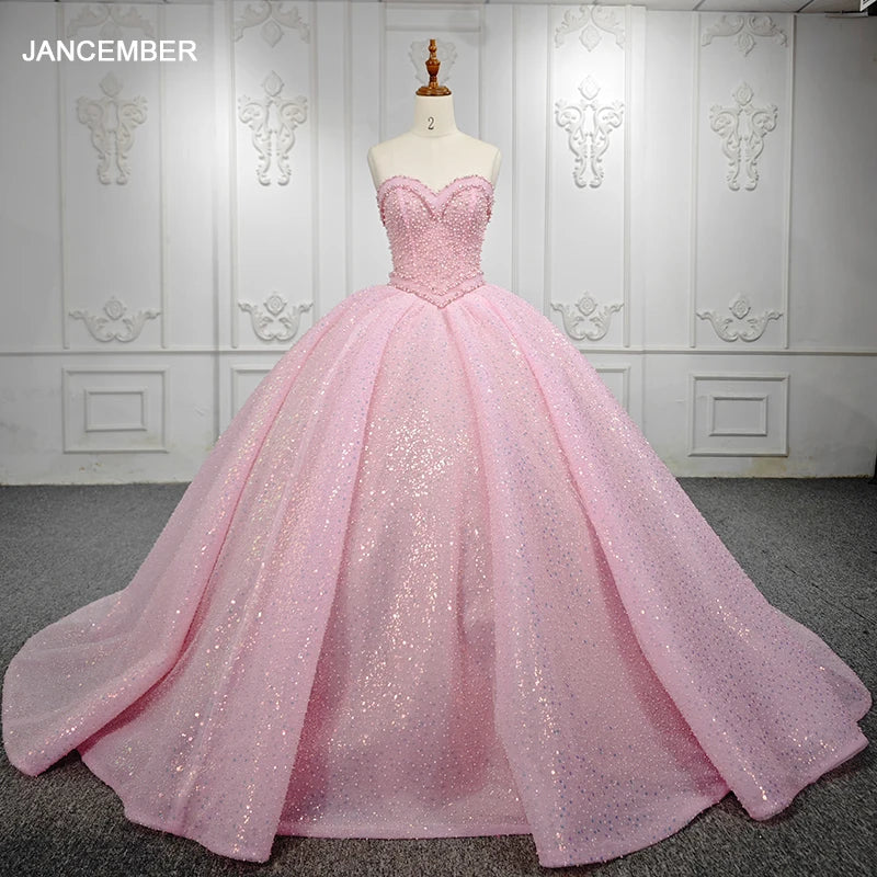 JANCEMBER Robes de Quinceanera romantiques Robe de bal en organza Robes de soirée à paillettes 2024 Rose Sweetheart DY1141 Bar Mitzvah