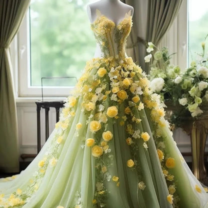 Jiayigong High Quality Strapless A-line Celebrity Dresses Flower Applique Organza Floor Length Custom Dress