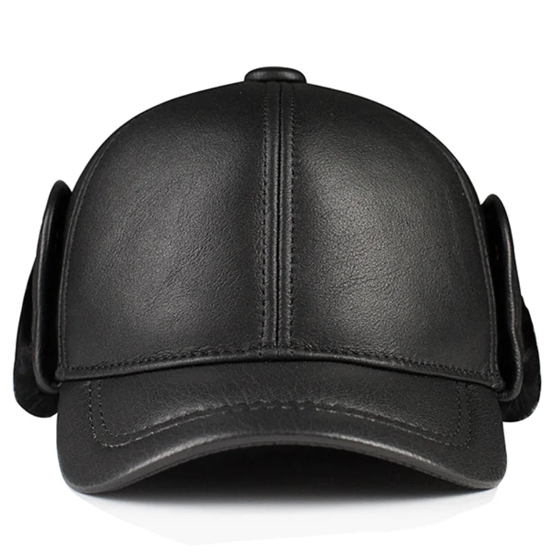 Casquette de baseball d'hiver en cuir véritable pour homme, en fourrure d'âge moyen et âgé, en peau de mouton, protection des oreilles chaude, pour papa