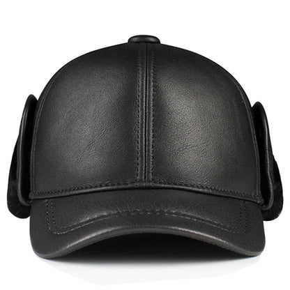 Casquette de baseball d'hiver en cuir véritable pour homme, en fourrure d'âge moyen et âgé, en peau de mouton, protection des oreilles chaude, pour papa