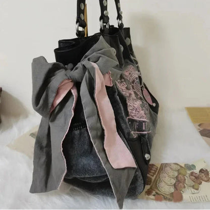 Sac à bandoulière en velours brodé noir gothique pour femmes Y2K, sacs à main de luxe vintage esthétiques de créateur, sacs fourre-tout roses, grands sacs à main pour femmes