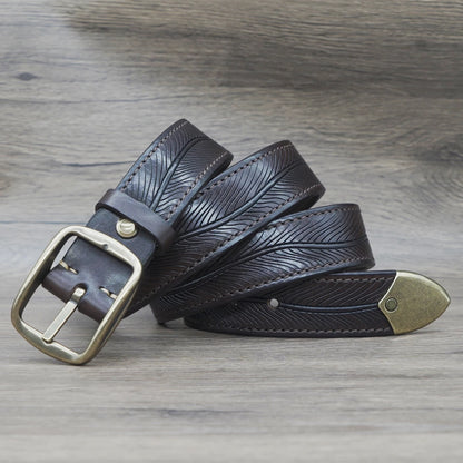 Ceinture en cuir véritable pour homme, 3,8 cm, épaisse, en cuir de vache, boucle en cuivre, décontractée, pour jeans, haute qualité, rétro, luxe, design