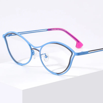 FONEX Monture de lunettes en titane pur pour femmes 2024 Nouvelles lunettes rétro colorées pour hommes en œil de chat Lunettes F85820