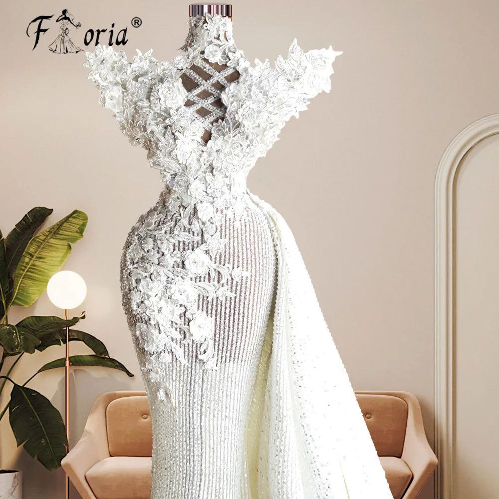 Superbe robe de soirée de mariage pour femme de Dubaï, fleurs, appliques, perles, sirène, robe de soirée formelle, occasion spéciale, robes de fête