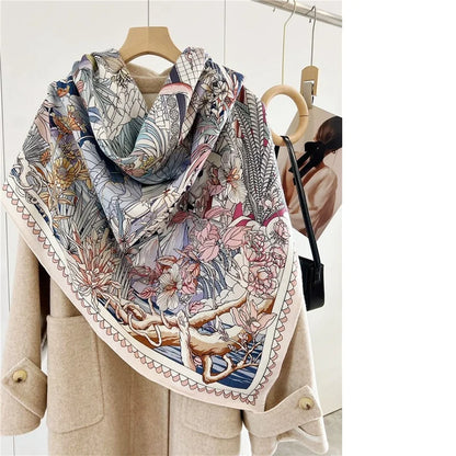 Large Square Blanket Wool Scarf Shawl Cape 2023 Double-Sided Prints Womens Winter Scarves Foulard Echarpe 130*130cm