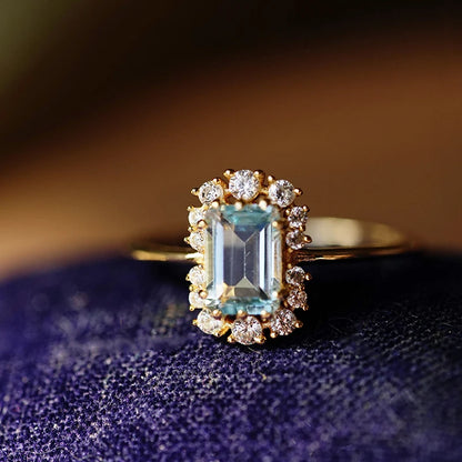 LAMOON Natural Topaz Rings Gemstone Ring 925 Sterling Silver Blue Topaz K Gold Plated Vintage Wedding Engagement For Women RI190