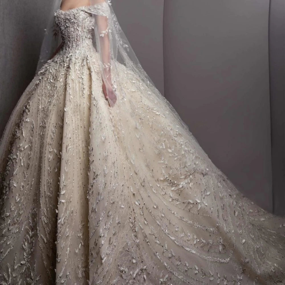 Robe de mariée de luxe en cristal et diamants, robe de bal, robe à perles pour mariée, robe de mariée brillante au sol, robe de mariée