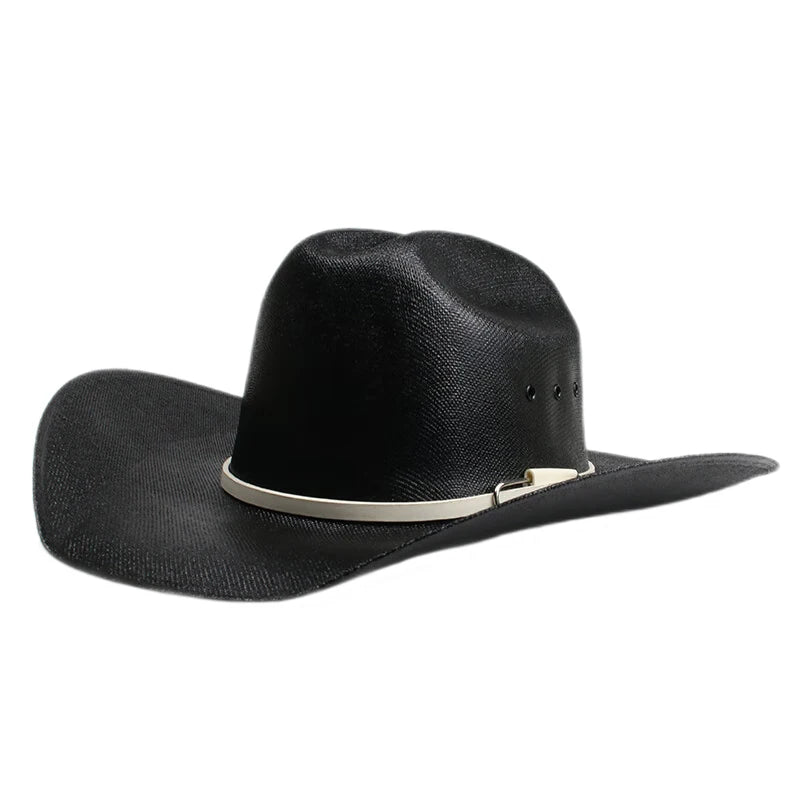 Sombrero de vaquero y vaquera estilo retro de Yellowstone Beach, estilo occidental americano, con banda de cuero blanco para hombre y mujer, con ala ancha frontal, 57-61 cm