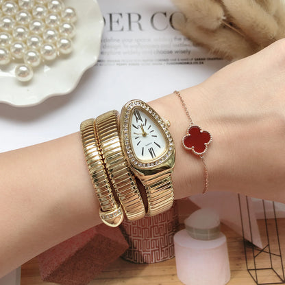 Nuevo reloj de marca de lujo para mujer, reloj de cuarzo con forma de serpiente, reloj de pulsera dorado con diamantes, reloj de pulsera de moda para mujer, reloj para mujer