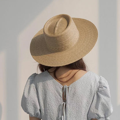 Sombrero de paja con hojas de girasol hecho a mano, sencillo, de moda europea americana, para verano, para mujer y hombre, sombrero de paja estilo náutico, sombrero de sol de lujo de diseñador coreano