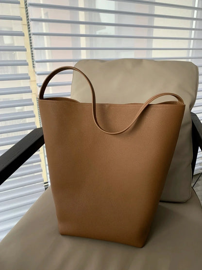 2024 New Bucket Bag Senior Shoulder Handbag Litchi Grain Cowhide Large Capacity Tote Bag Female