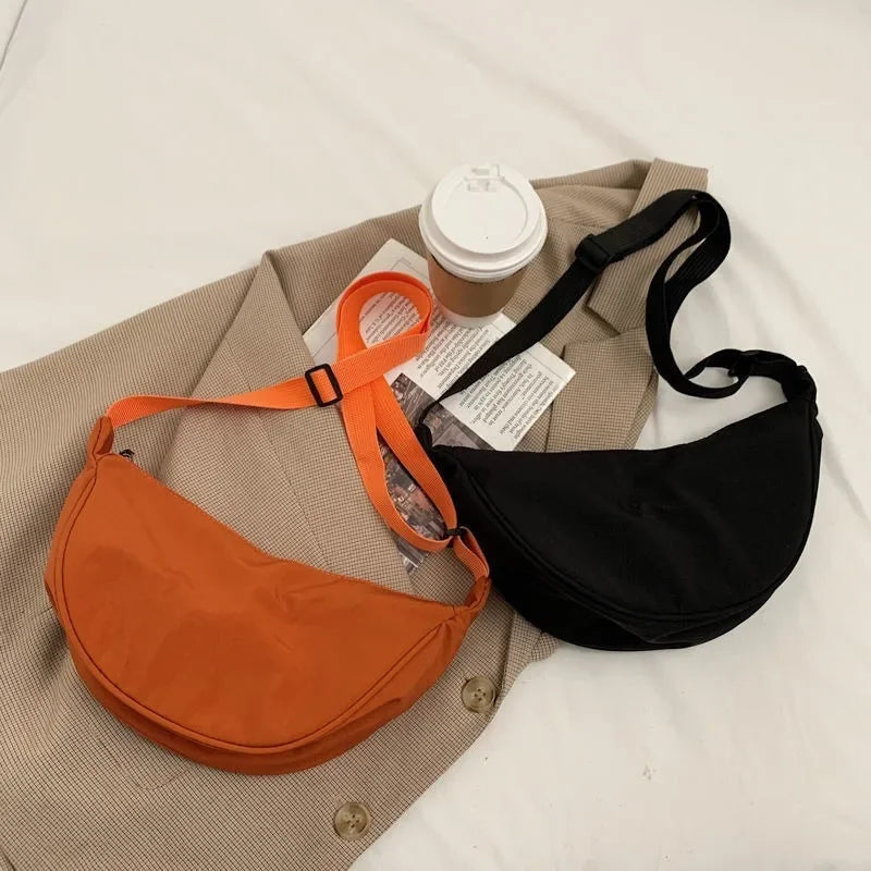 Sac à bandoulière tendance pour femmes, couleur unie, en nylon, sacs à bandoulière pour femmes, sacoches décontractées, large sangle, sac de poitrine en toile, petit sac à main