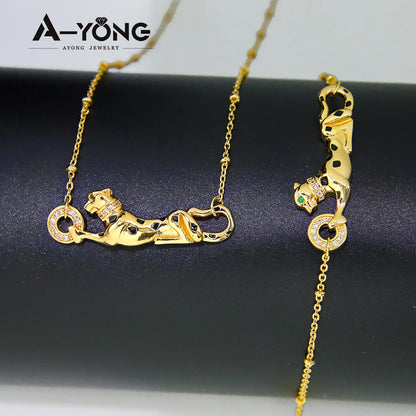 AYONG Leopard Punk Gold Necklace Set 21k Gold Plated Dubai Middle East Vintage Luxury Jewelry Arab Wedding Party Accessories