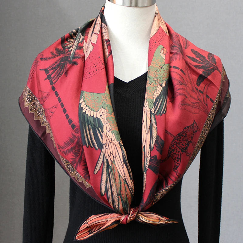 88×88cm 18MM 100% Silk Twill Scarf For Women Luxury Brand Double Sides With Different Design Square Size Shawls And Wraps Autumn