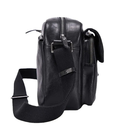 Men's Leather One-shoulder Bow-top Layer Cowhide Leisure Business Travel Crossbody Bag for Men Large Capacity Small Square Bag