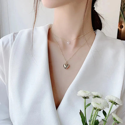 925 Sterling Silver Gold Double-layer Pendant Necklace Sweet Heart-Shaped Clavicle Chain for Women Fashion Jewelry Gifts