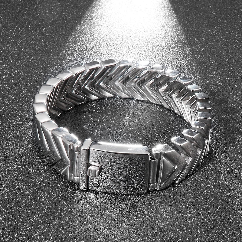 Bracelet à breloques en acier inoxydable Fongten Punk pour hommes Chaîne en os de serpent Bracelets lourds Bracelets hommes Bijoux polis couleur argent