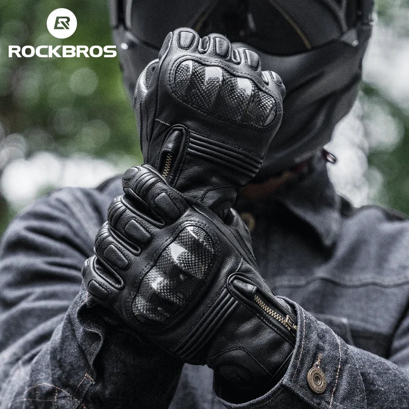 ROCKBROS Winter Cycling Gloves Full Finger Leather Tactical Gloves Touch Screen Sports Protection Racing Motorcycle Bike Gloves