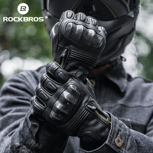 ROCKBROS Gants de cyclisme d'hiver Gants tactiques en cuir à doigts longs Protection sportive pour écran tactile Gants de moto de course