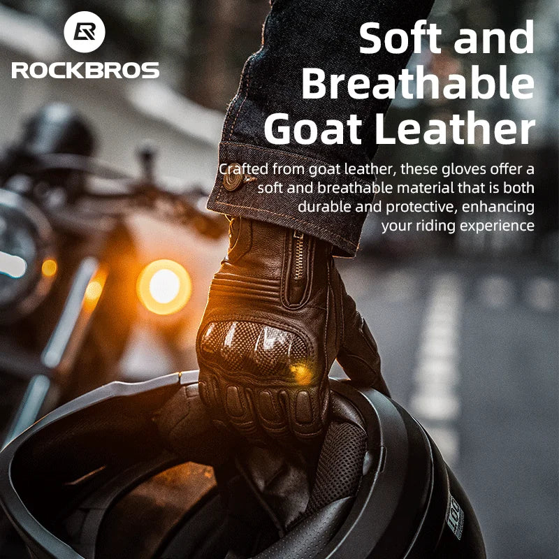 Guantes de ciclismo de invierno ROCKBROS, guantes tácticos de cuero con dedos completos, protección deportiva para pantallas táctiles, guantes para motocicletas de carreras