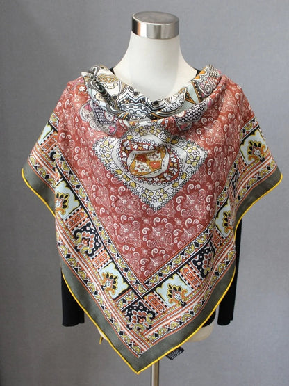 High-end Elegant Women‘s Exquisite Totem Indian Style Double-sided Print Quality Silk Wool Hand-rolled Edge Warm Big Scarf Shawl