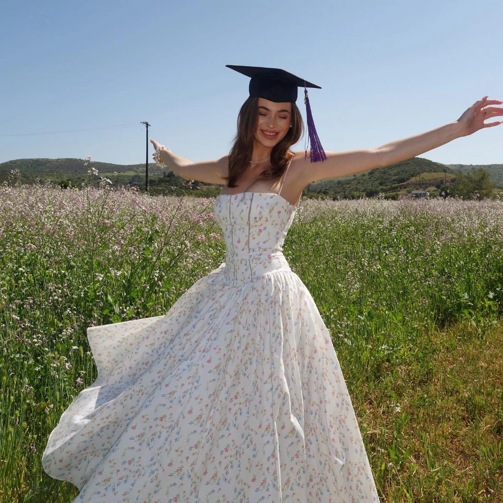 Oligai Été Élégant Robes De Soirée 2024 Nouveautés Imprimé Floral Spaghetti Bretelles Robes Longues Une Pièce Robe De Remise Des Diplômes Femmes