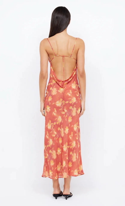 Women Strapless Flower Print Sexy Backless Slim Silk Long Dress