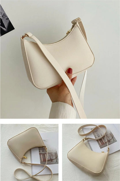 2024 New Women's Fashion Handbags Retro Solid Color PU Leather Shoulder Underarm Bag Casual Women Hobos Small Clutch Purse