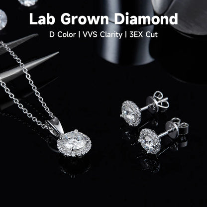 Bijoux classiques en diamant en argent sterling 925 1 ct avec pendentif en diamant de laboratoire de haute qualité, boucles d'oreilles à tige, cadeau d'anniversaire pour femme